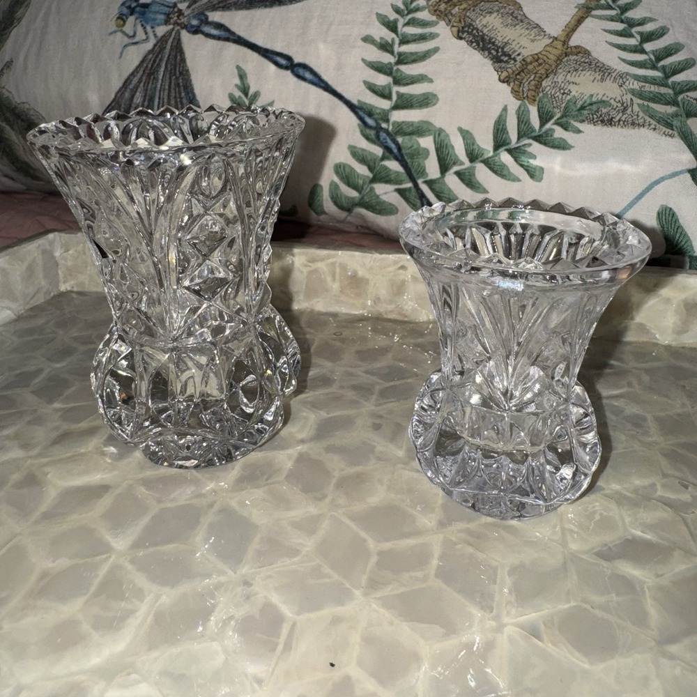 Set Of 2 Crystal Glass Toothpick Holders Hollywood Core Sawtooth Edge SmallLarge
